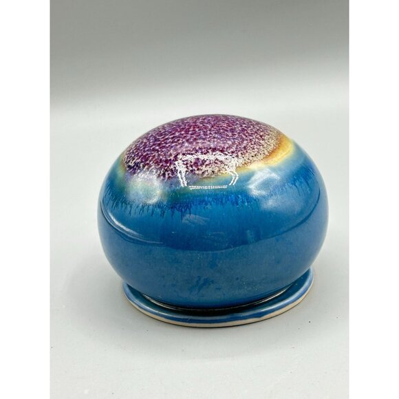 Vintage Signed Ceramic Paperweight Studio Pottery Artisan Piece Pink Blue Glaze - Picture 7 of 10